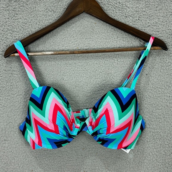 Aerie Bikini Top Womens 36D Multicolor Chevron Lightly Padded Underwire nwt - Picture 1 of 6